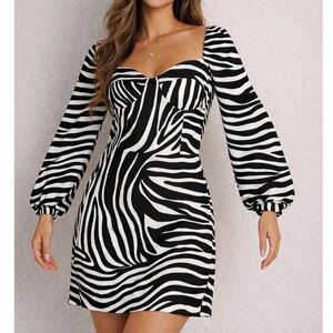 NWT Steve Madden Nicole Black and White Zebra Dress with Bishop Sleeves